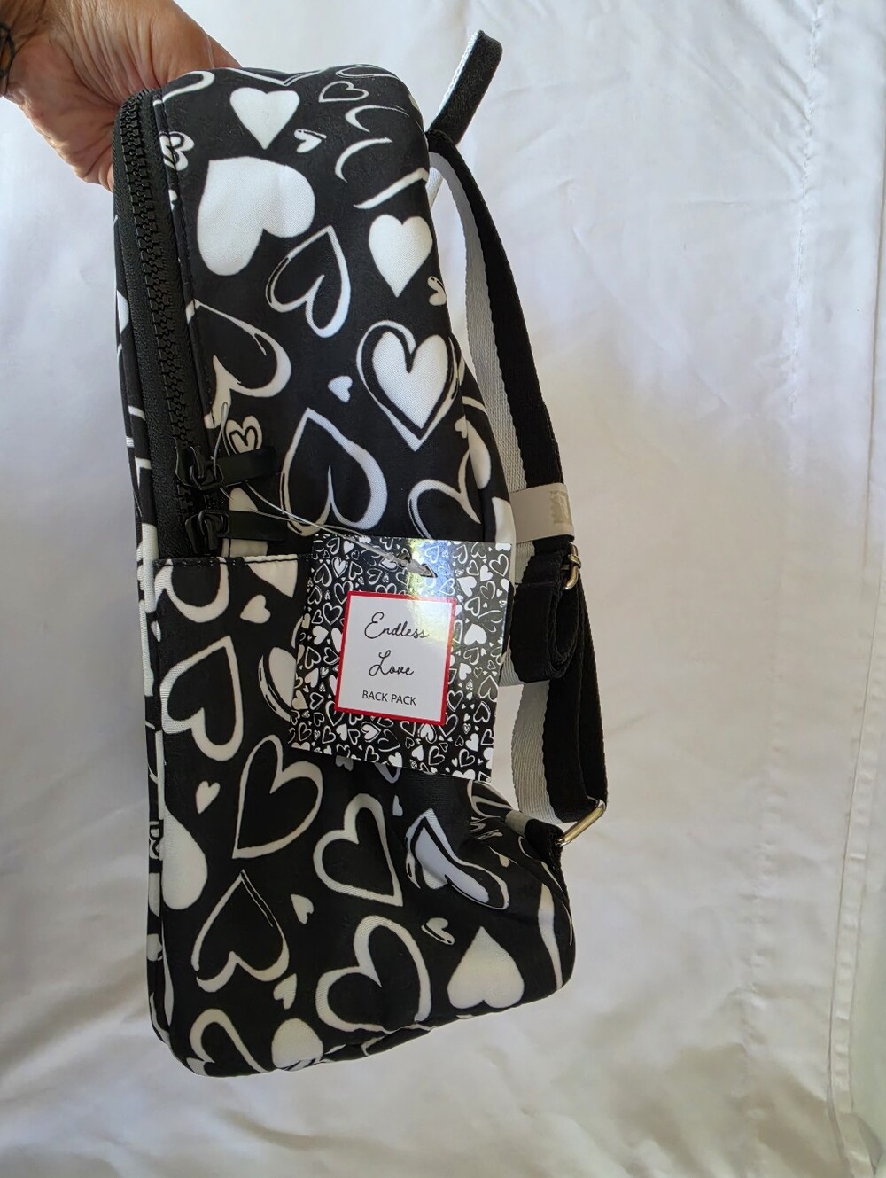 Brighton Endless Love Heart Print Cotton Backpack - Black & White NWT - Picture 2 of 5